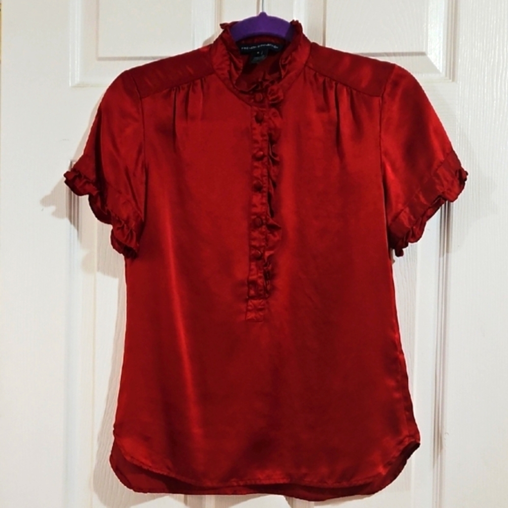 French Connection Deep Red Ruffled Blouse